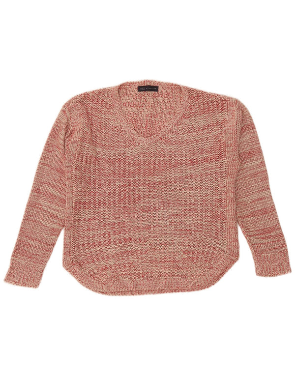 Marks & Spencer Pull col en V pour femme UK 14 Large Rouge Moucheté