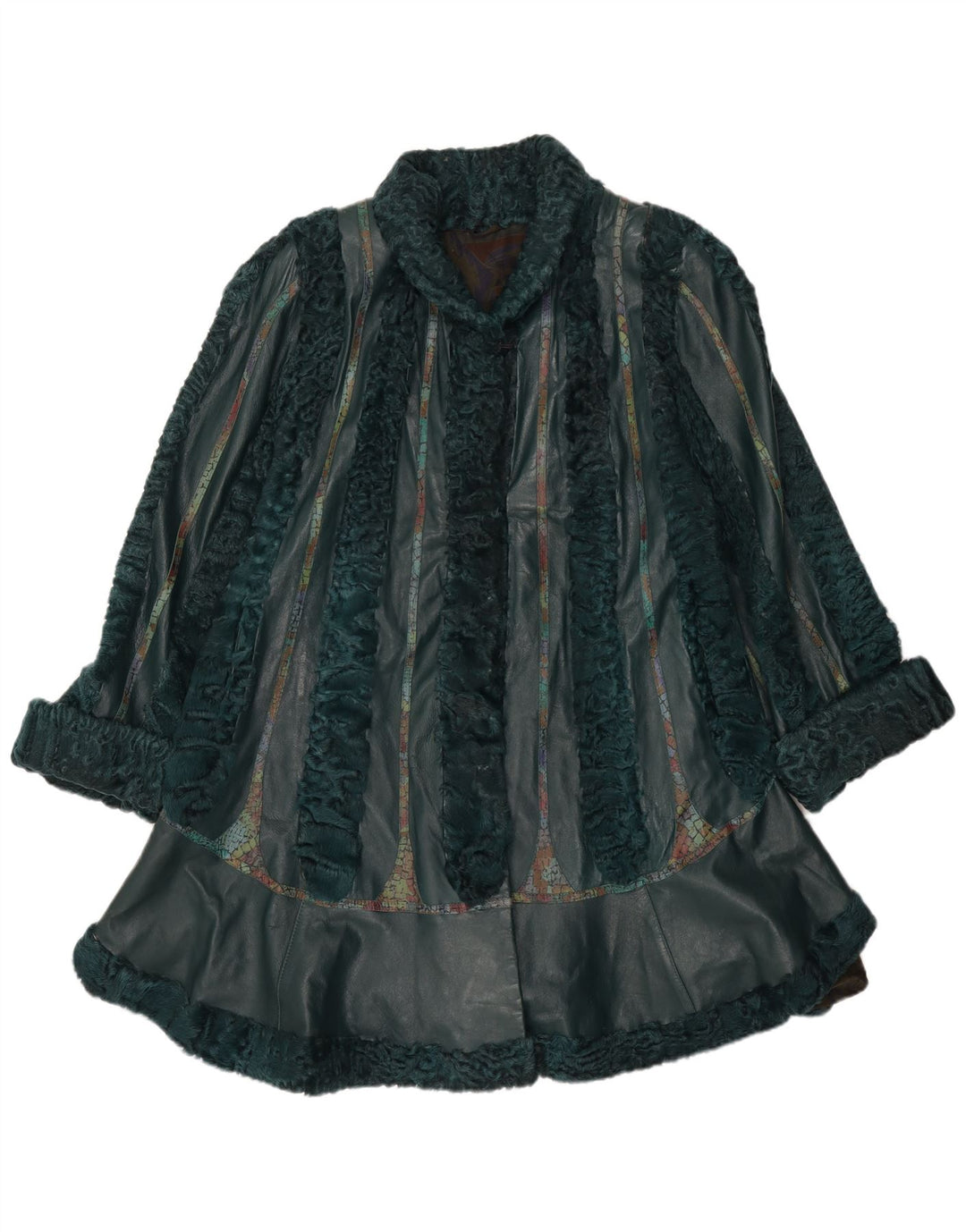 manteau en cuir de fourrure femme vintage UK 22 3XL Vert