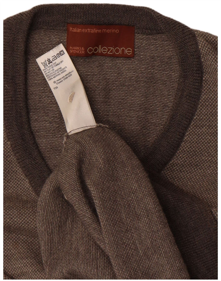 Marks & Spencer Pull col V pour homme en laine mérinos Gris Taille L
