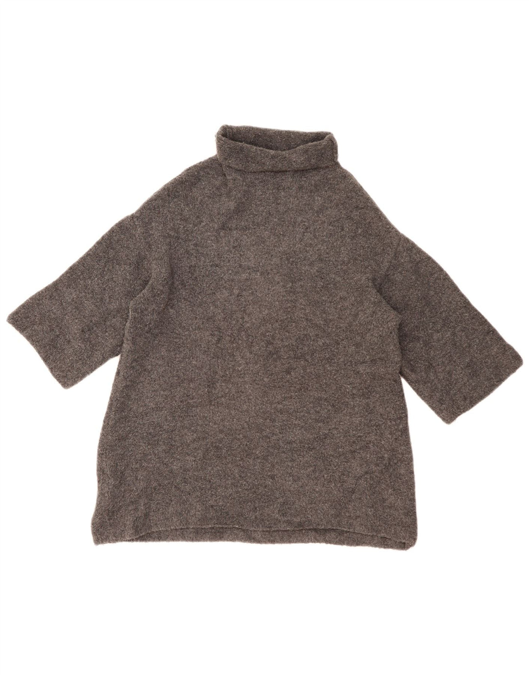 ZARA Femme Pull surdimensionné à manches 3/4 et col roulé UK 10 Petit Gris