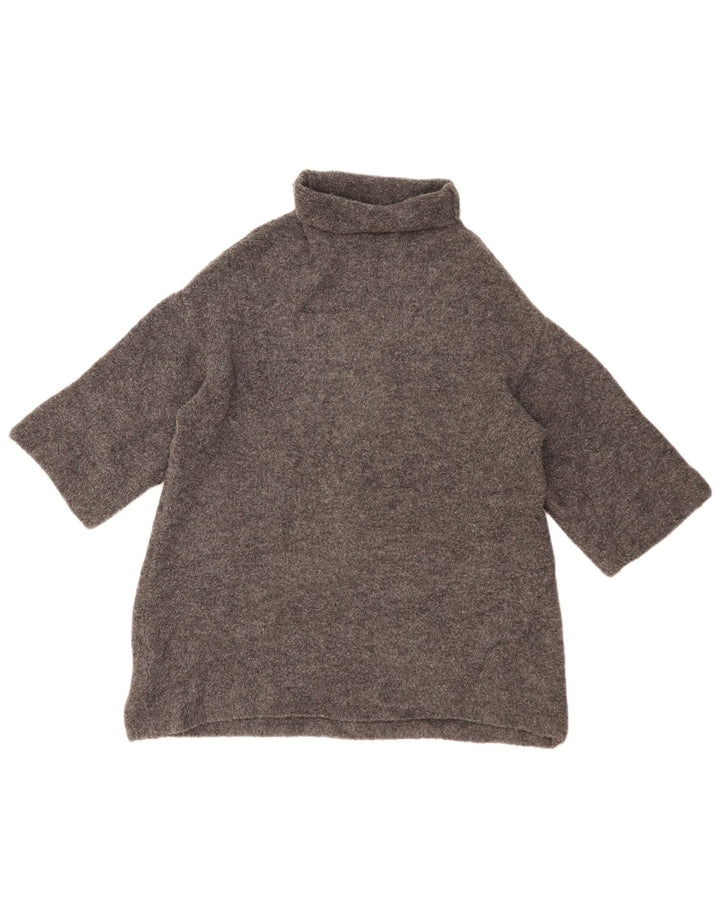 ZARA Femme Pull surdimensionné à manches 3/4 et col roulé UK 10 Petit Gris