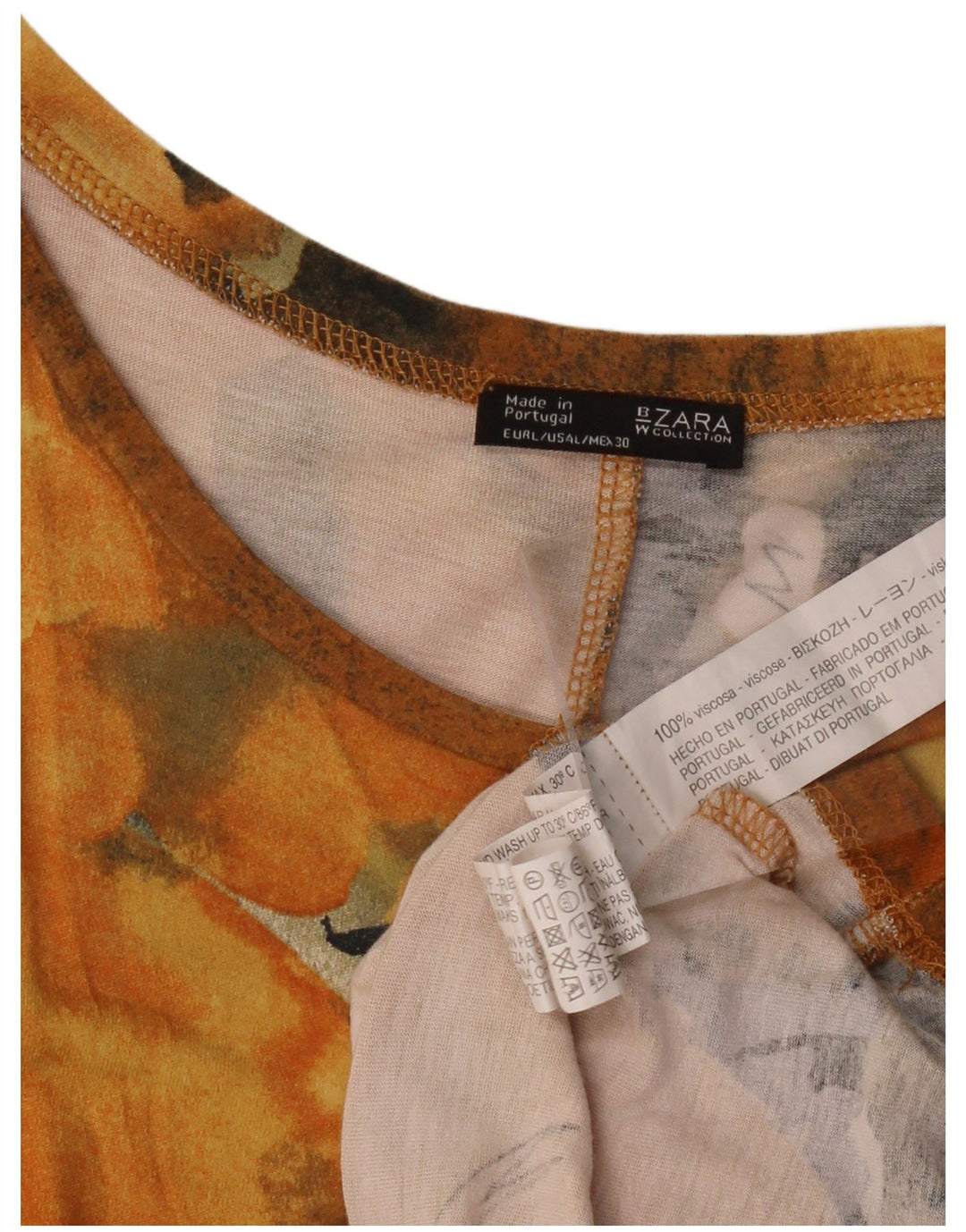 ZARA Womens Graphic T-Shirt Top UK 16 Large Orange Tie Dye Viscose