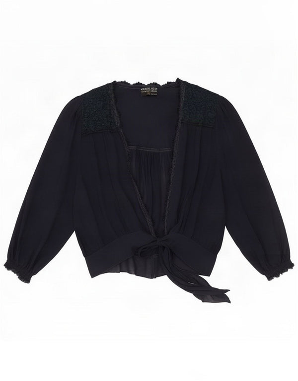 Vintage Womens Front Tie Cardigan Top UK 18 XL Bleu Marine Viscose