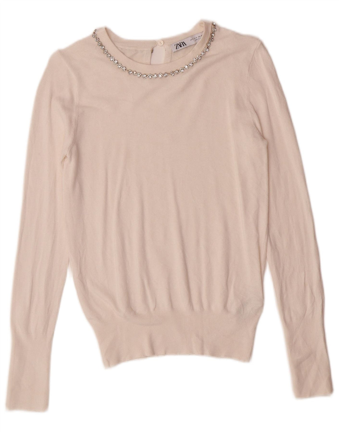 Zara Femme Pull Col Bateau UK 10 Petit Viscose Blanc Cassé