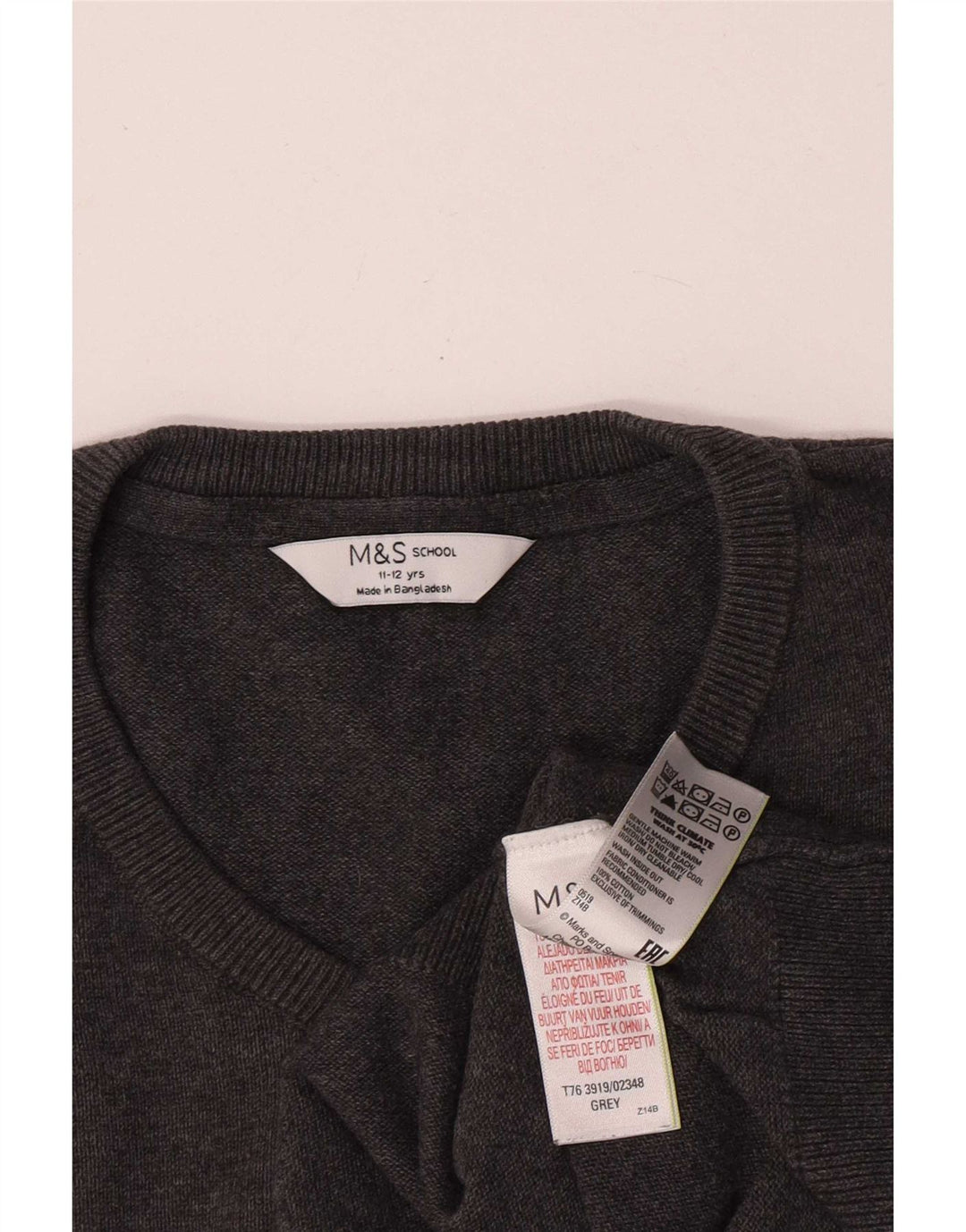 Marks & Spencer Pull col V pour garçon 11-12 ans Gris Coton