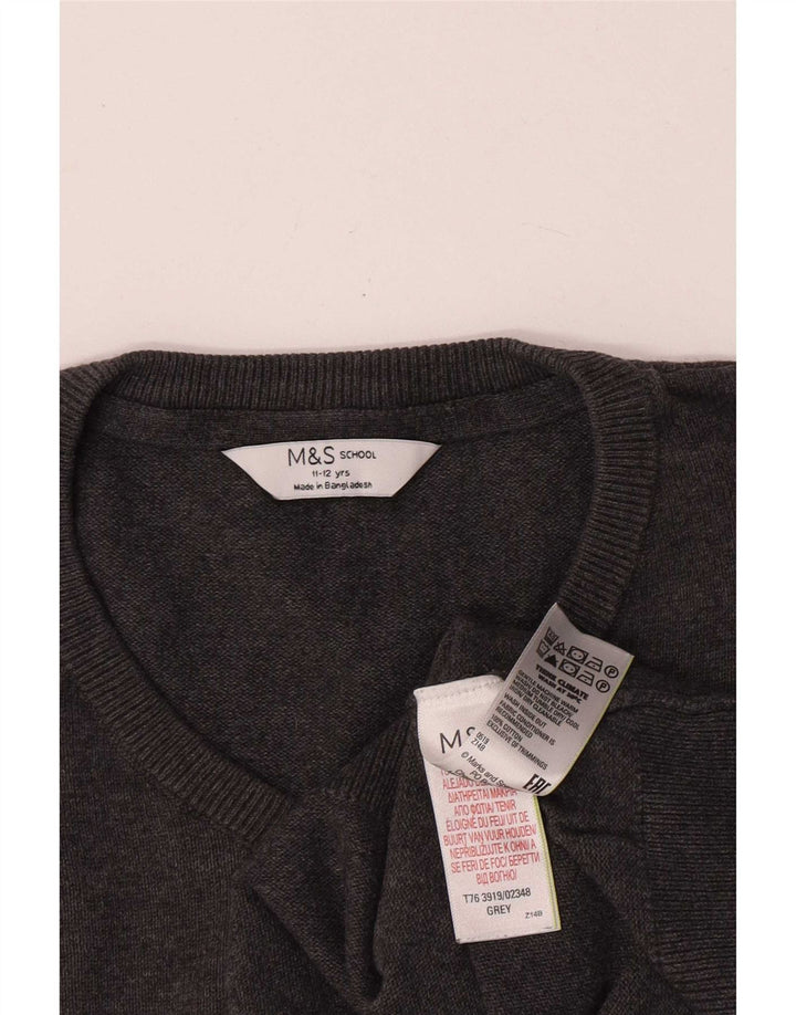 Marks & Spencer Pull col V pour garçon 11-12 ans Gris Coton