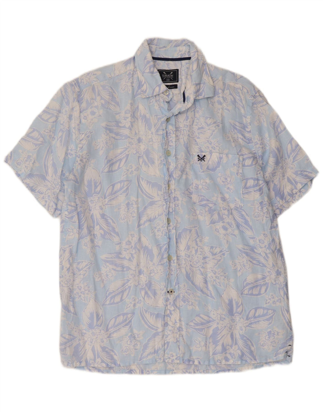 Crew Clothing Chemise à manches courtes pour homme en lin floral bleu moyen