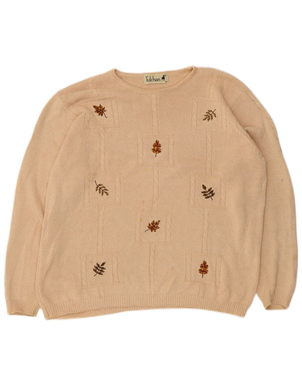 Tulchan Pull col bateau pour femme UK 18 XL Beige Floral Coton