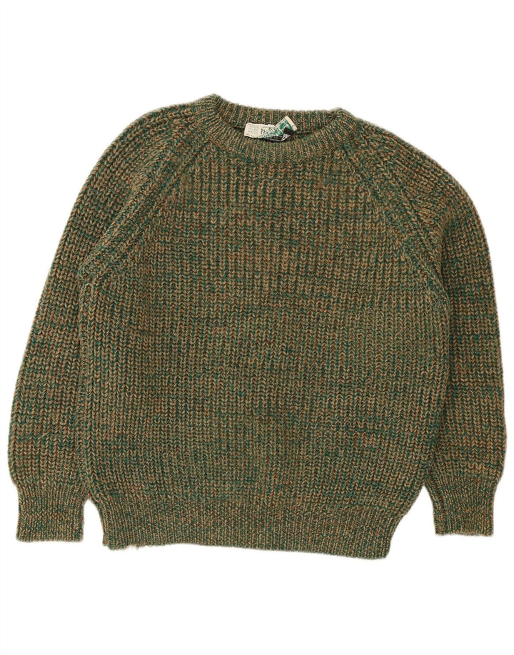 vintage Femme Crew Neck Jumper Pull IT 42 Laine mouchetée vert moyen