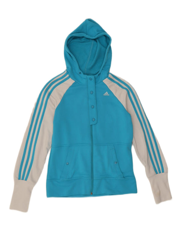 Adidas Pull à capuche zippé pour femme UK 12 Bleu moyen Colorblock Polyester