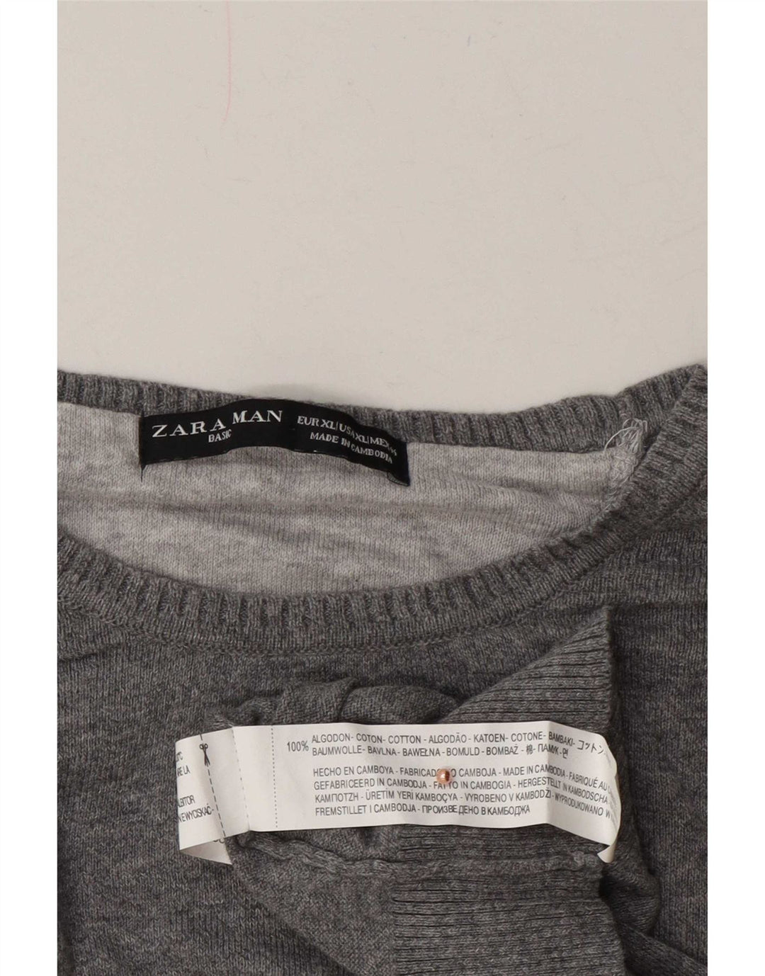 Zara Pull ras du cou pour homme XL en coton gris