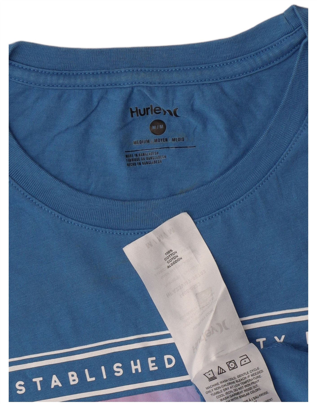 Hurley T-Shirt Graphique Homme Bleu Moyen Coton