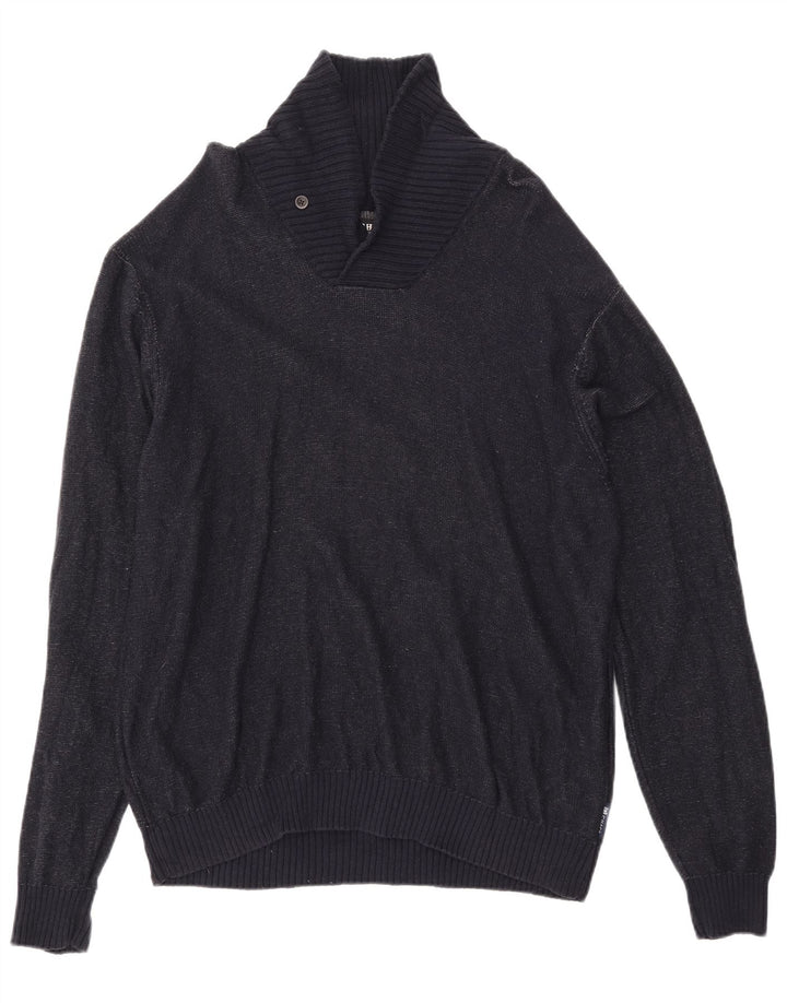 CHAPS Pull Col Châle Homme XL Bleu Marine Moucheté