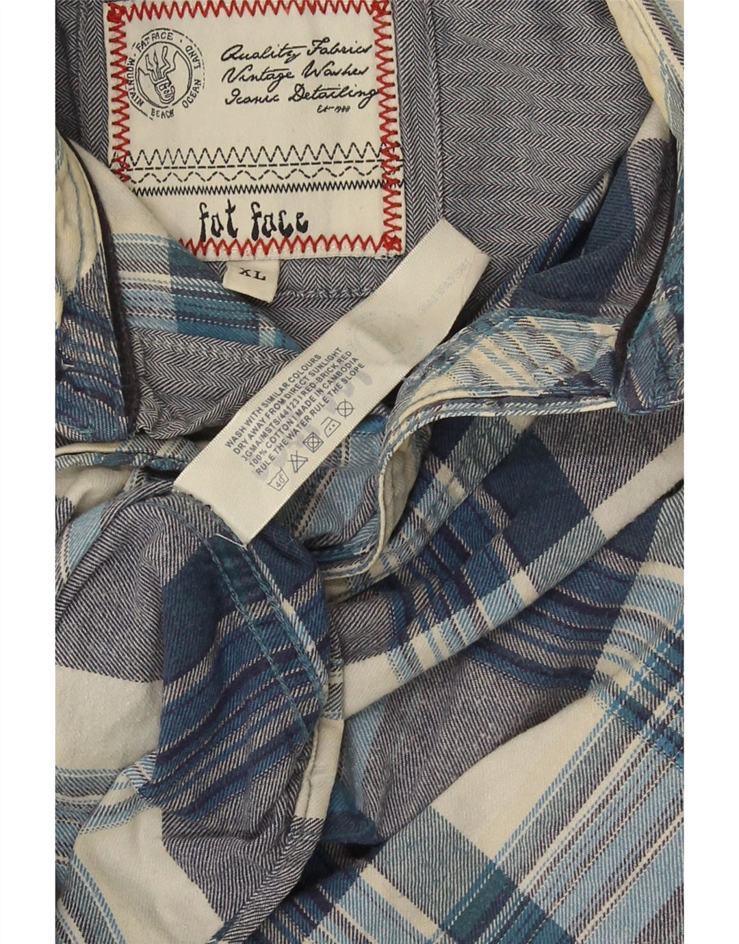 Fat Face Chemise Flanelle Homme XL Bleu Plaid Coton
