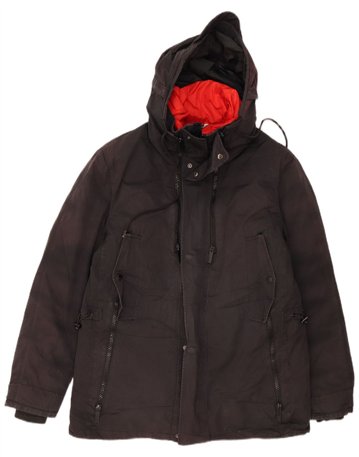 Zara Veste matelassée à capuche pour homme UK 40 Large Noir Polyester