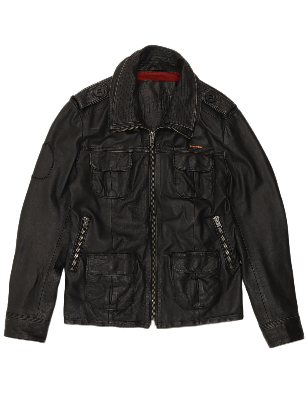 Superdry Veste en cuir militaire pour homme UK 38 Cuir noir moyen