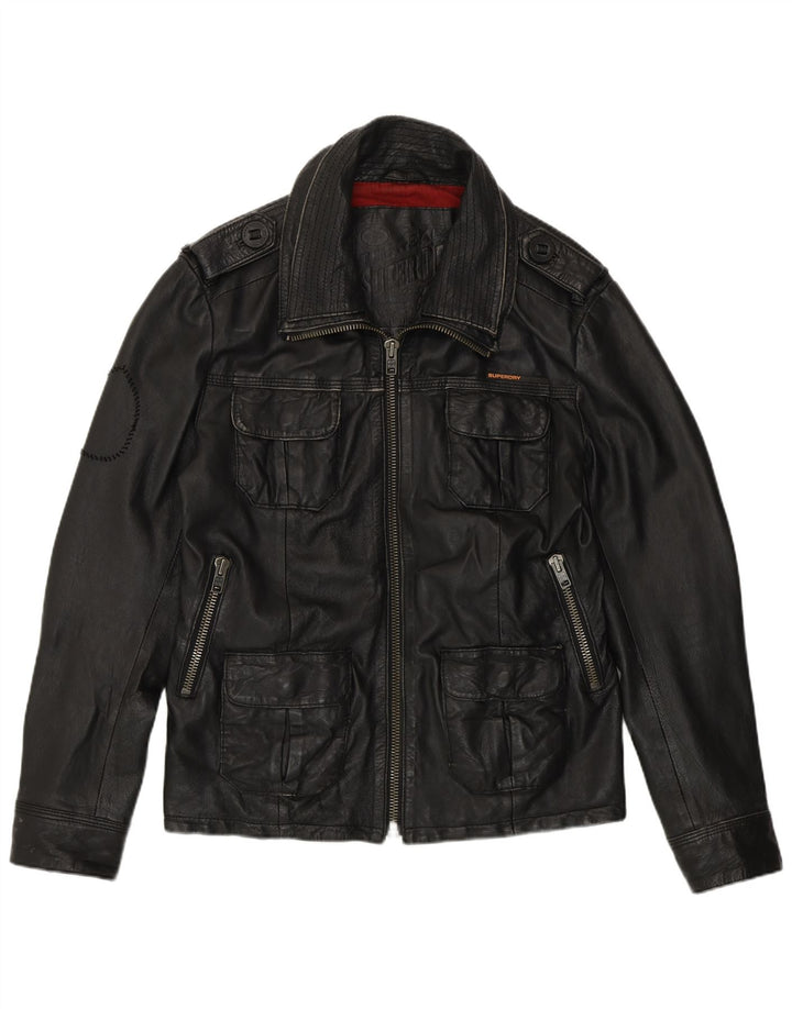 Superdry Veste en cuir militaire pour homme UK 38 Cuir noir moyen