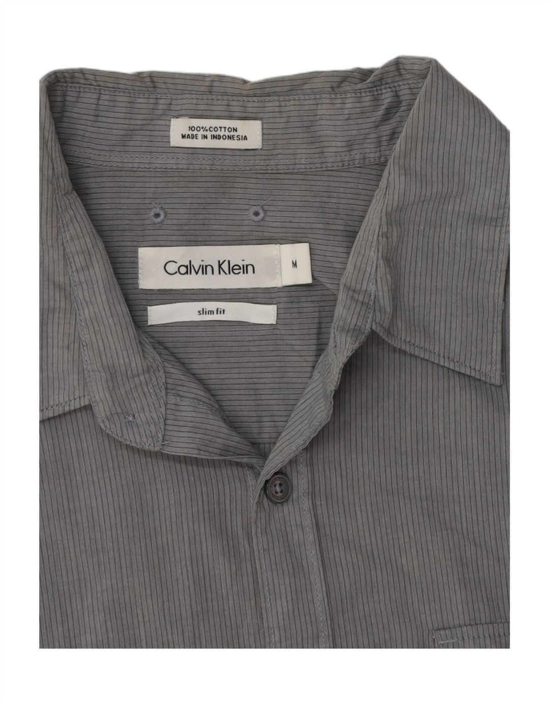 Calvin Klein Chemise Slim Fit Homme Gris Moyen en Coton à Fines Rayures