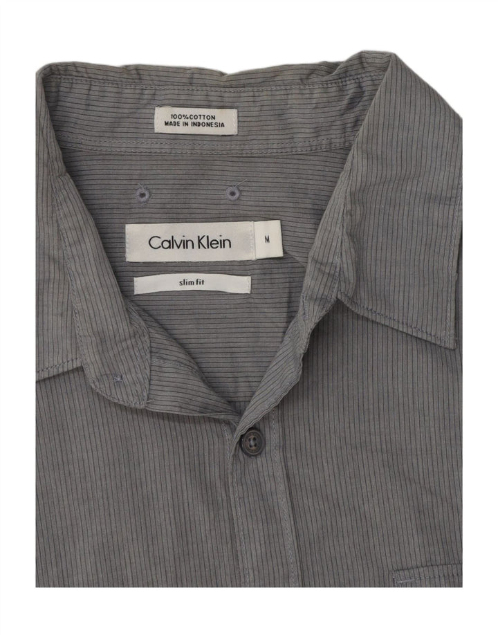 Calvin Klein Chemise Slim Fit Homme Gris Moyen en Coton à Fines Rayures