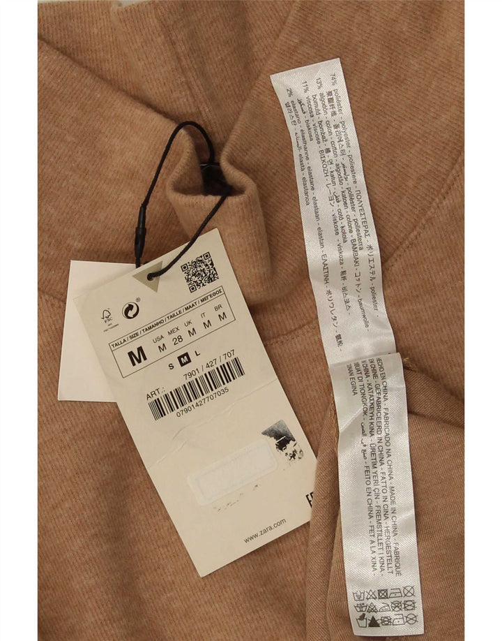 Zara Robe trapèze à manches 3/4 pour femme UK 12 Polyester beige moyen