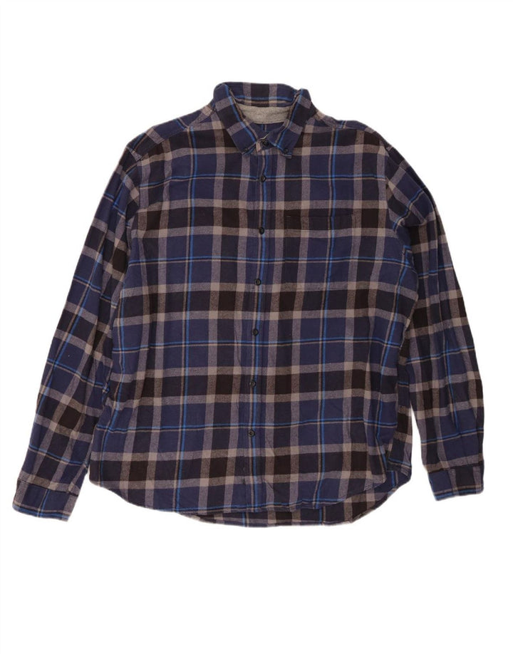 EDDIE BAUER Mens Flannel Shirt 2XL Navy Blue Check Cotton