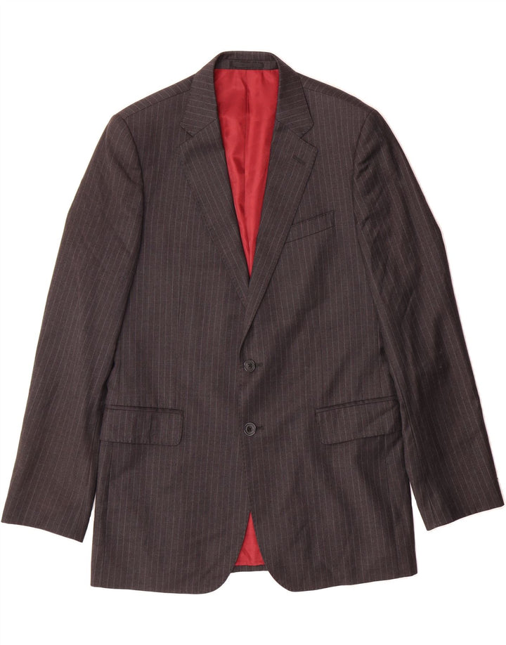 JAEGER Mens 2 Button Blazer Jacket UK 40 Large Grey Pinstripe Wool Vintage Jaeger and Second-Hand Jaeger from Messina Hembry 