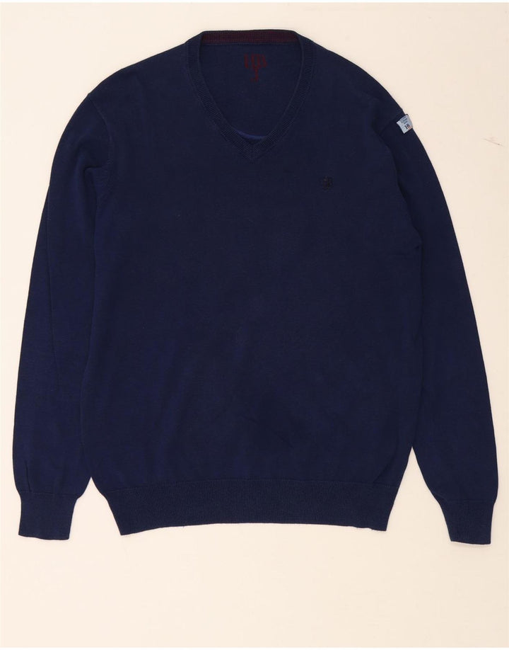 HARMONT & BLAINE Mens V-Neck Jumper Sweater XL Navy Blue Vintage Harmont & Blaine and Second-Hand Harmont & Blaine from Messina Hembry 