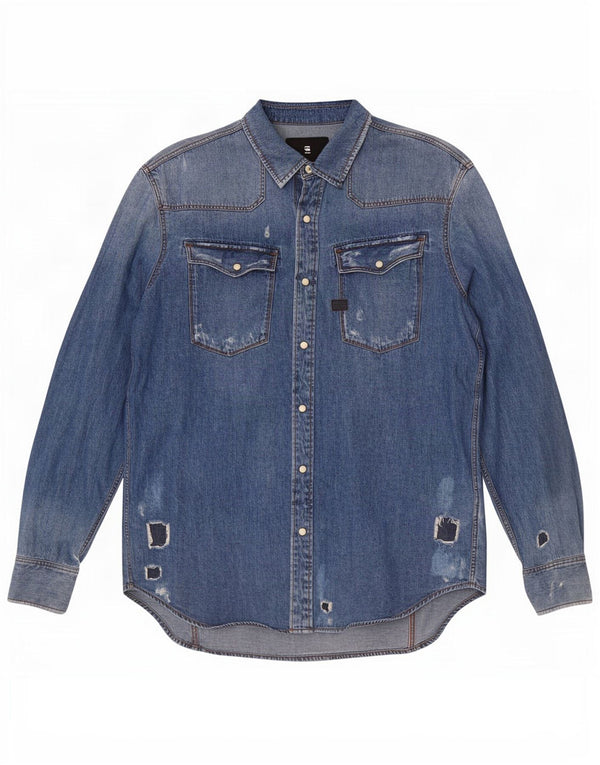 G-Star Homme Chemise en Jean Déchiré Large Bleu Coton