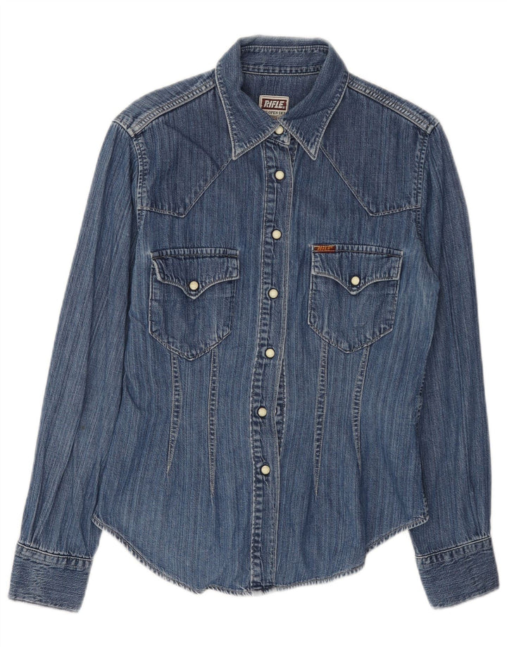 RIFLE Chemise en jean pour femme UK 10 Petit coton bleu