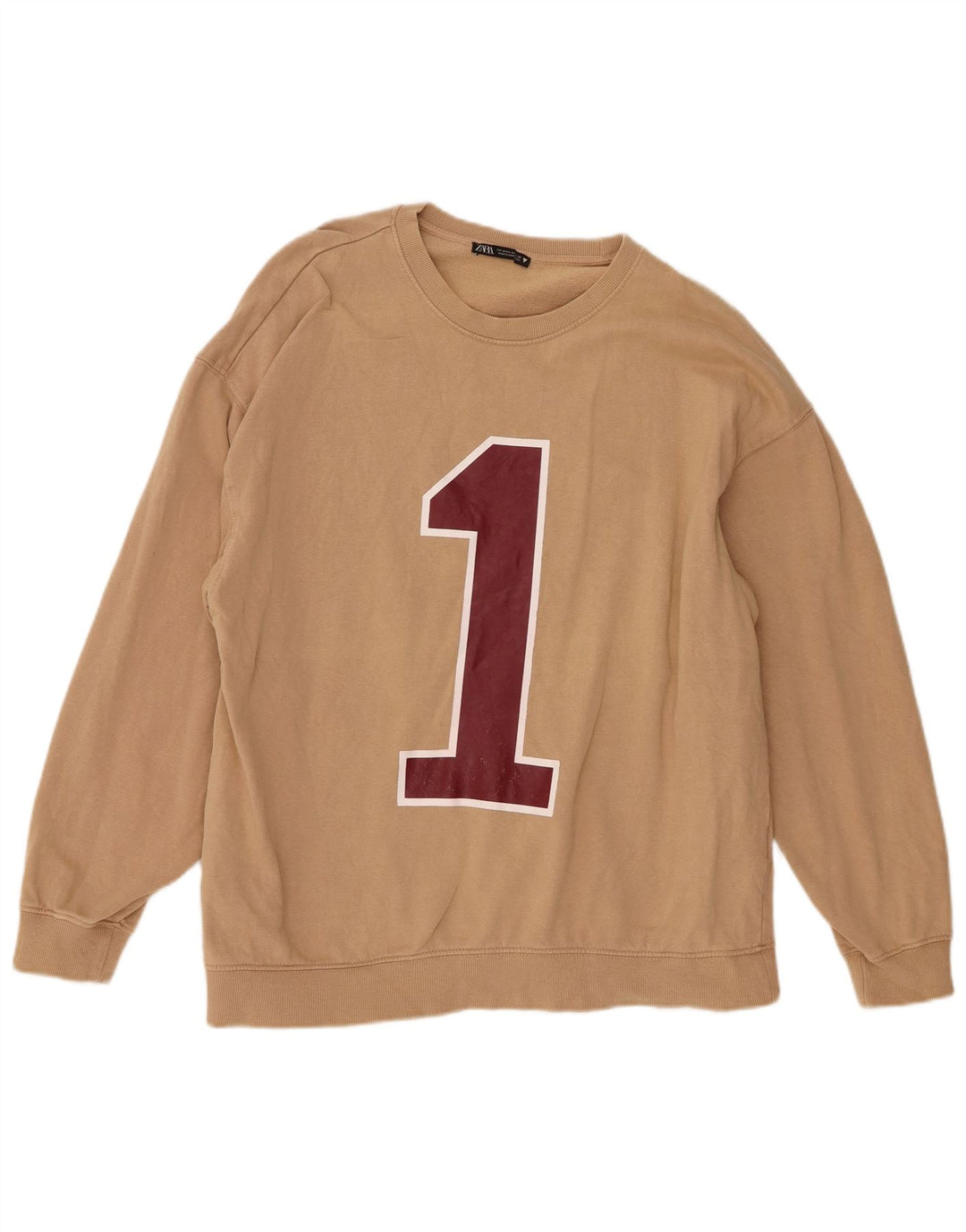 Zara Homme Sweatshirt Graphique Pull Beige Moyen Coton