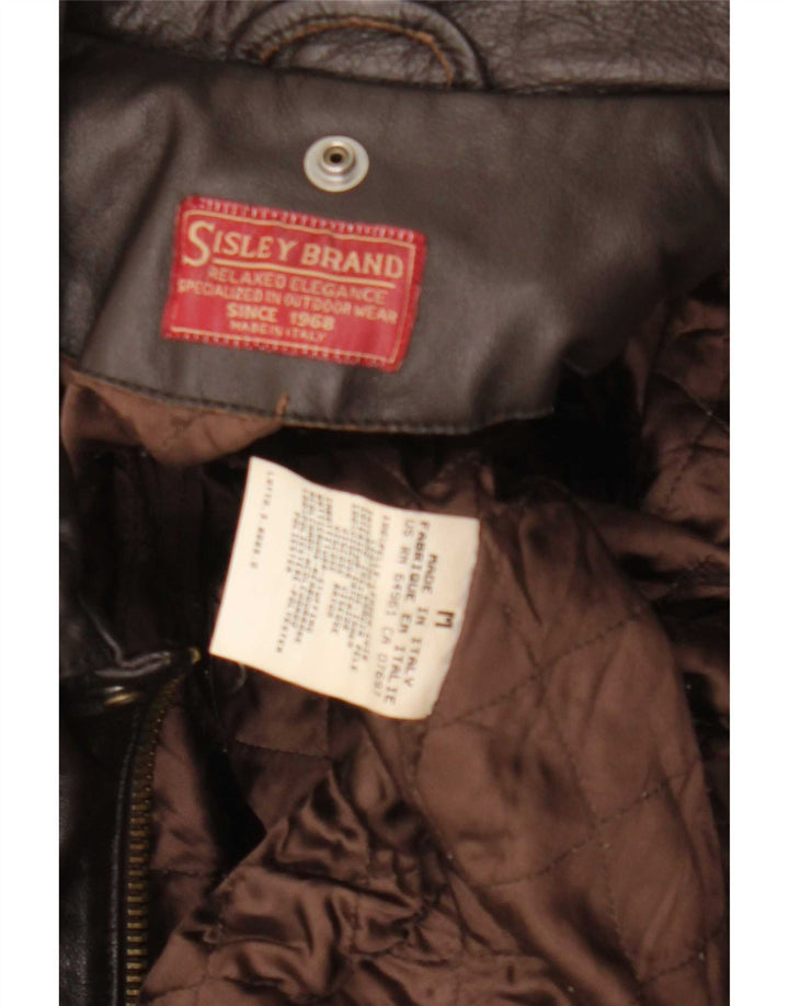 Sisley Veste en cuir pour homme UK 38 Marron moyen