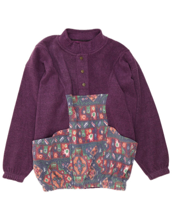 vintage Mens Button Neck Fleece Jumper Grand Violet Géométrique