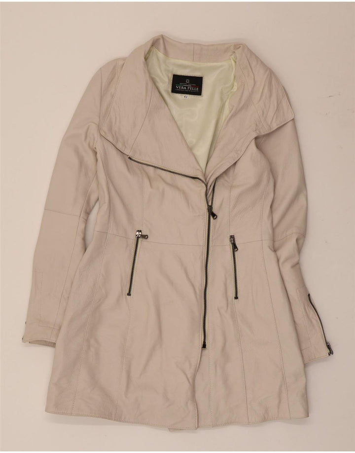 manteau en cuir femme vintage IT 42 Cuir blanc cassé moyen
