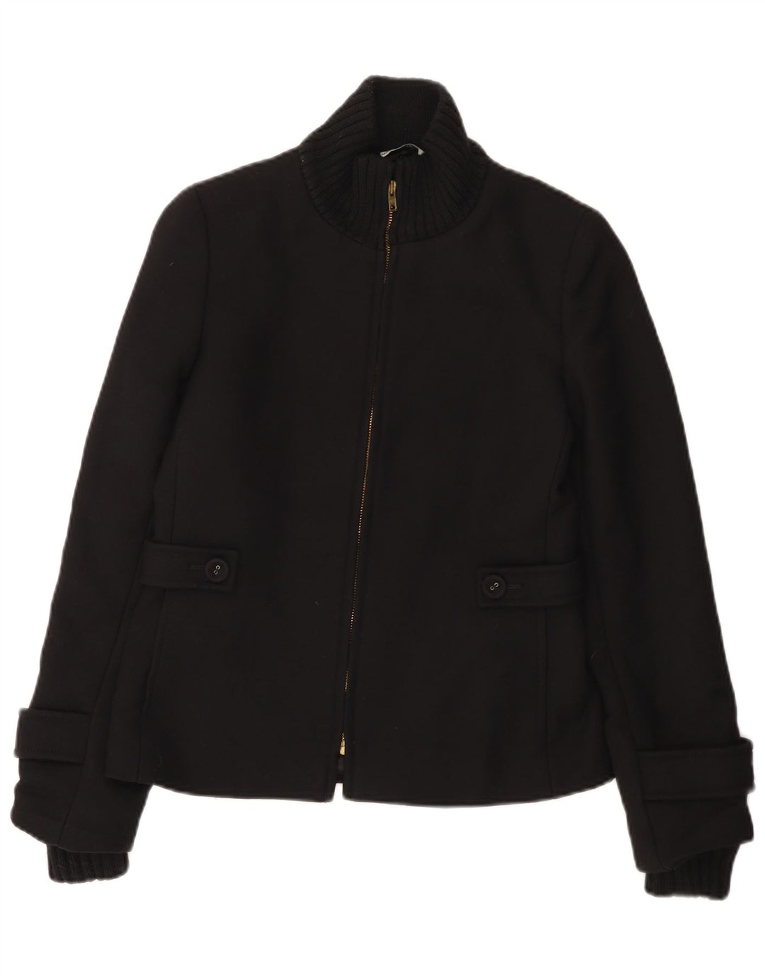 Veste Bomber Femme Vintage UK 10 Petite Laine Noire