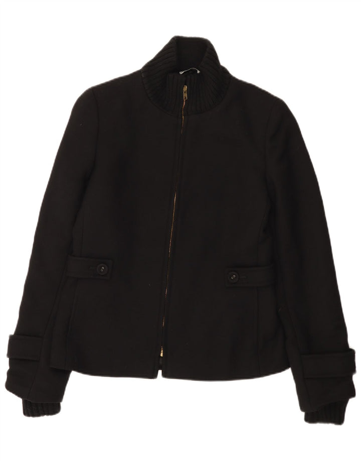 Veste Bomber Femme Vintage UK 10 Petite Laine Noire