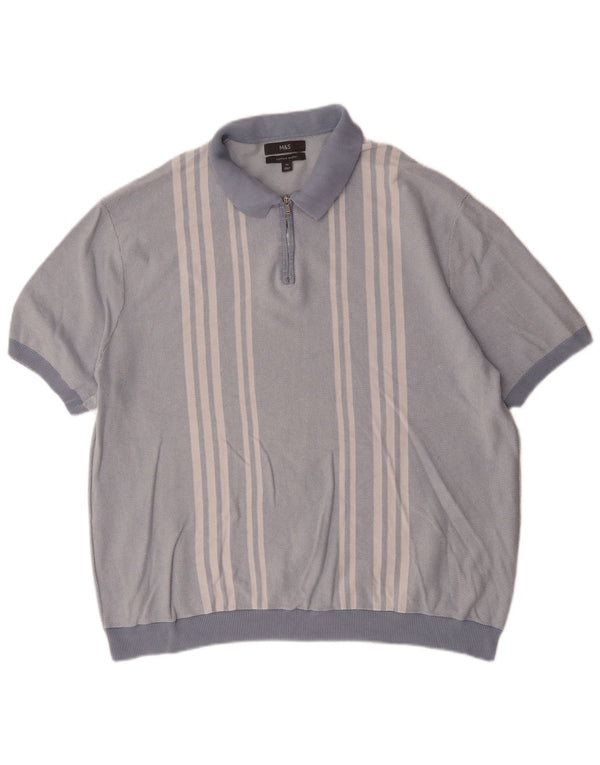 Marks & Spencer Polo Homme 2XL Bleu Rayé Coton