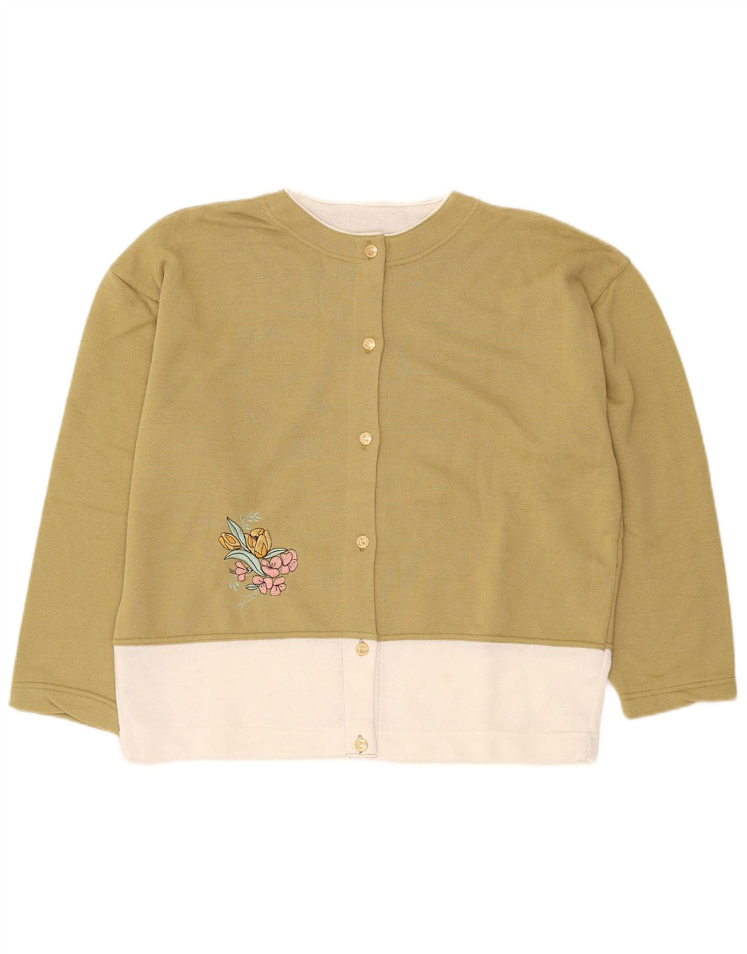 vintage Femme Cardigan surdimensionné Pull UK 14 Medium Khaki Colourblock