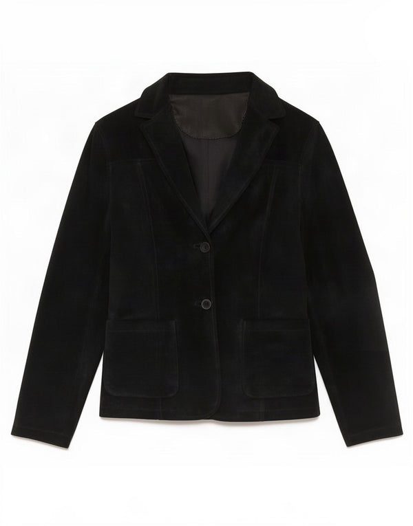 Vintage Femme 2 Boutons Blazer En Daim Veste UK 10 Petit Cuir Noir