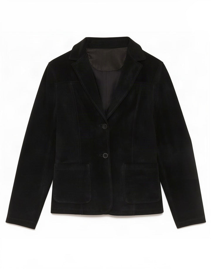 Vintage Femme 2 Boutons Blazer En Daim Veste UK 10 Petit Cuir Noir