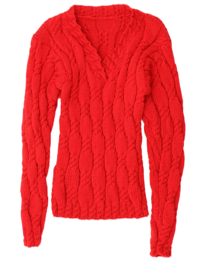 VINTAGE Pull col V femme UK 14 Rouge moyen