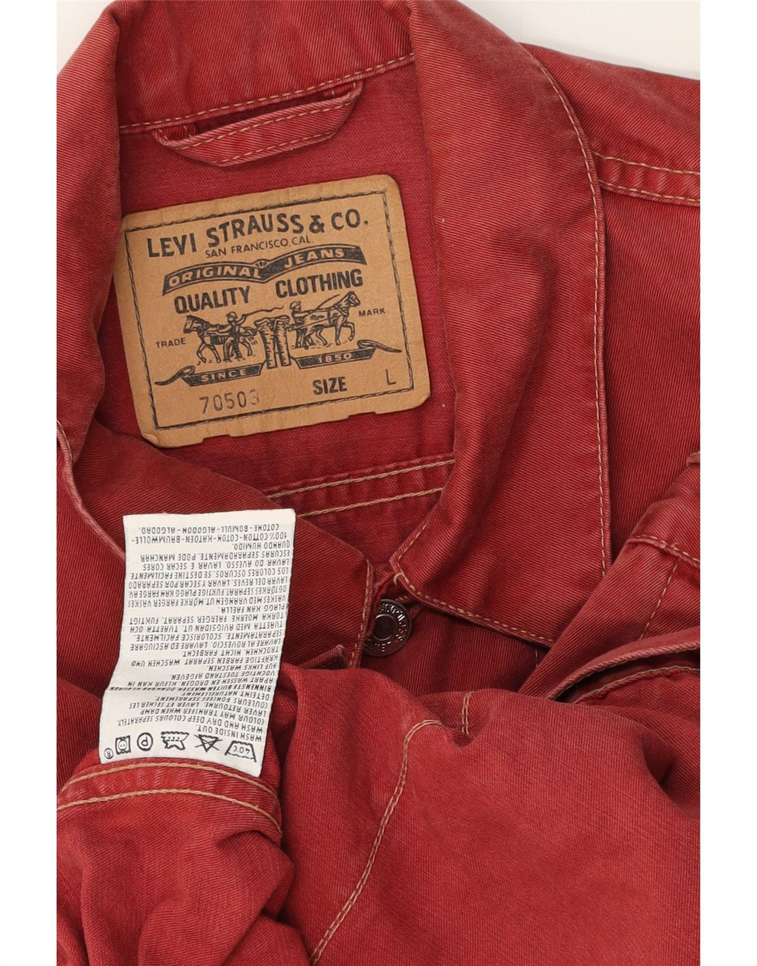 Levi's Veste en jean pour homme UK 40 Large Rouge Coton