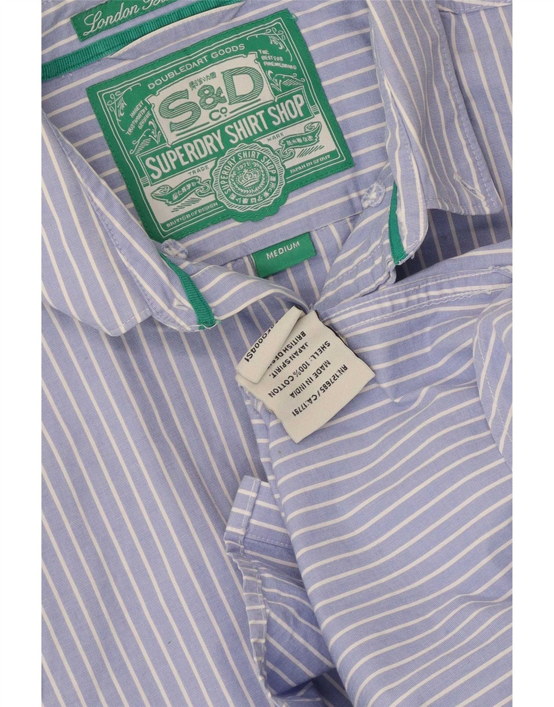 Superdry Chemise Homme Bleu Moyen En Coton À Fines Rayures