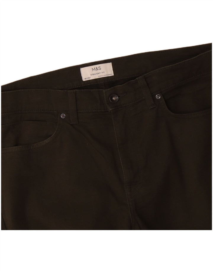 MARKS & SPENCER Pantalon décontracté droit pour homme W36 L31 Kaki Coton