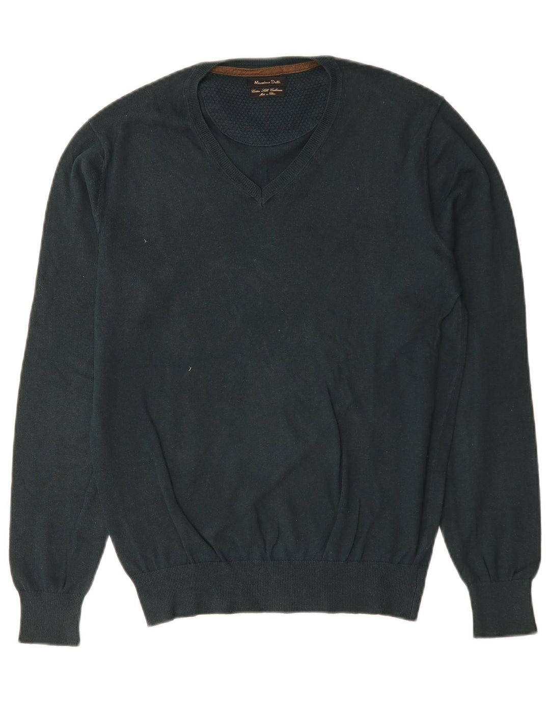 Massimo Dutti Pull col V pour homme en coton vert petit