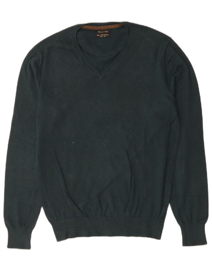 Massimo Dutti Pull col V pour homme en coton vert petit