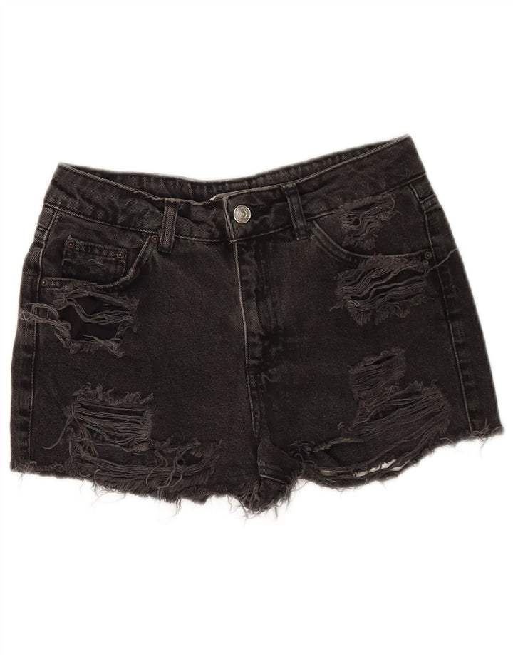 Topshop Short en jean vieilli W26 pour femme Petit coton noir