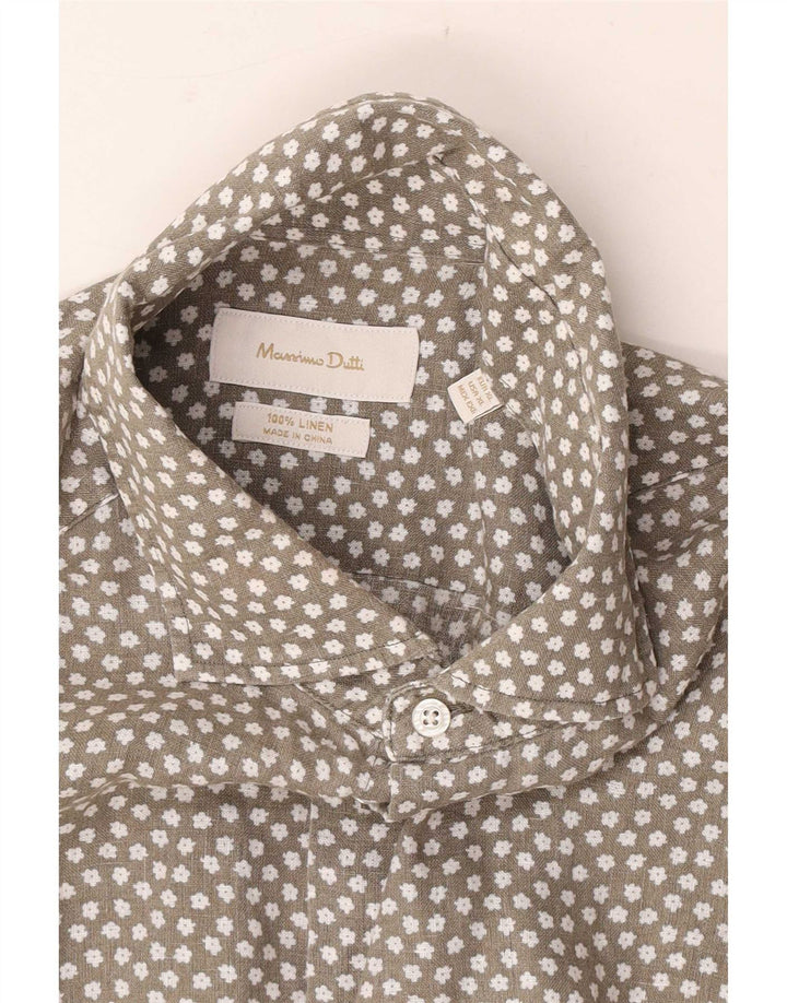Massimo Dutti Chemise Homme XL Gris Floral Lin