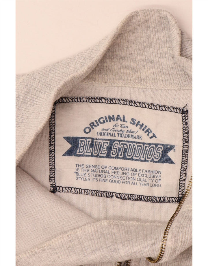 VINTAGE Pull col zippé femme UK 18 XL Gris