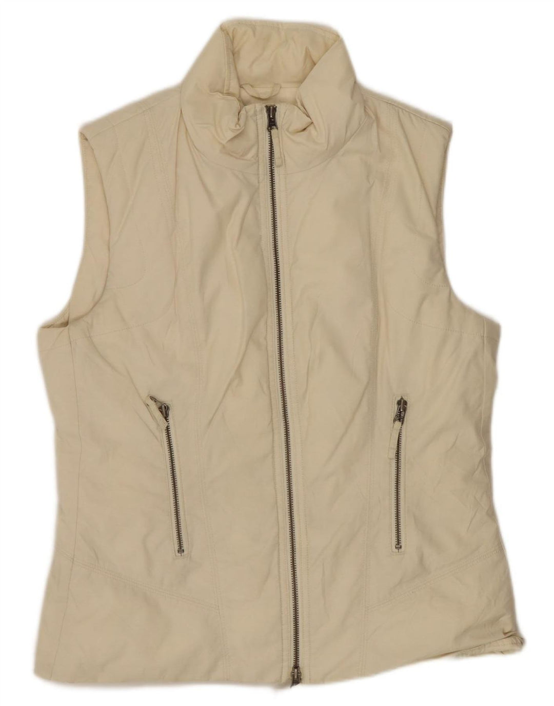 Benetton Gilet Rembourré Femme UK 14 Moyen Blanc Cassé Coton