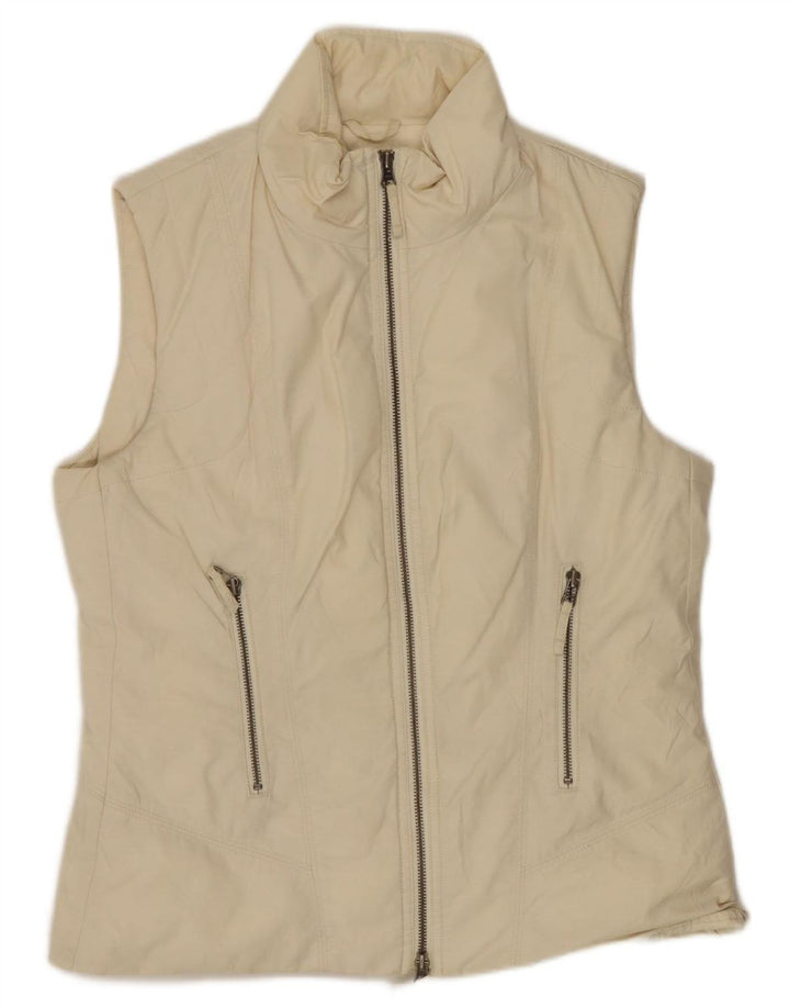 Benetton Gilet Rembourré Femme UK 14 Moyen Blanc Cassé Coton